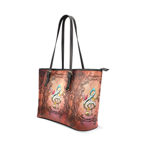 Clef with birds Leather Tote Bag/Large (Model 1640)