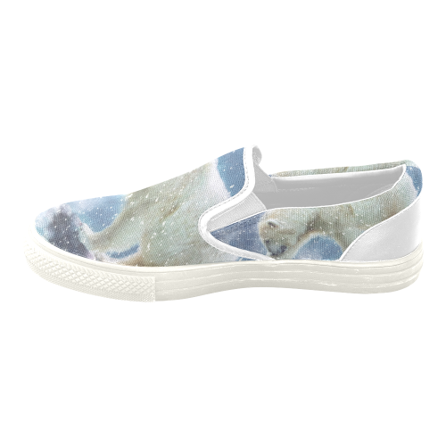 A polar bear at the water Men's Unusual Slip-on Canvas Shoes (Model 019)