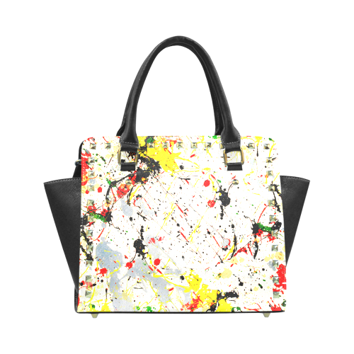 Yellow & Black Paint Splatter Rivet Shoulder Handbag (Model 1645)