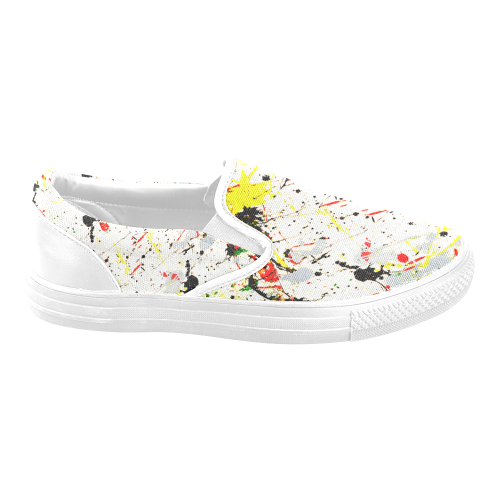 Yellow & Black Paint Splatter Women's Unusual Slip-on Canvas Shoes (Model 019)