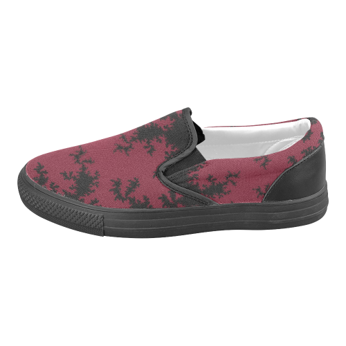 black and dark red fractal Men's Slip-on Canvas Shoes (Model 019)