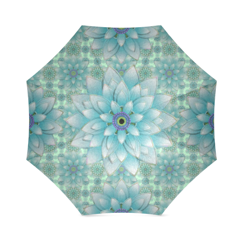 Turquoise Happy Lotus Foldable Umbrella (Model U01)