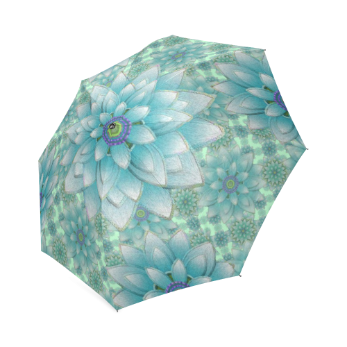 Turquoise Happy Lotus Foldable Umbrella (Model U01)