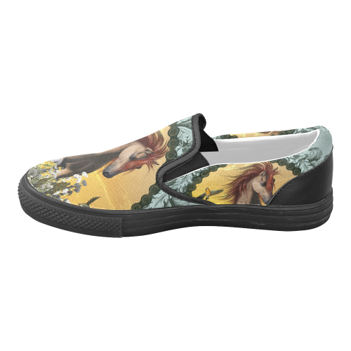 Horse with birds Women's Unusual Slip-on Canvas Shoes (Model 019)