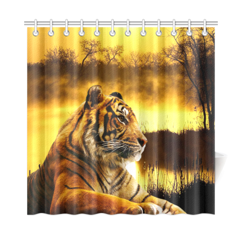 Tiger and Sunset Shower Curtain 72"x72"