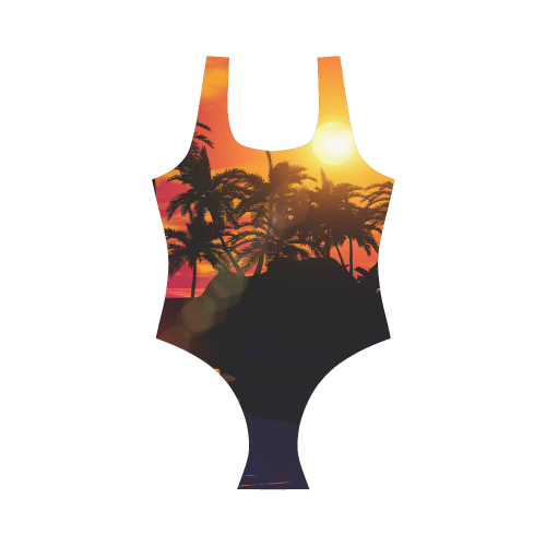 Beautiful sunset Vest One Piece Swimsuit (Model S04)