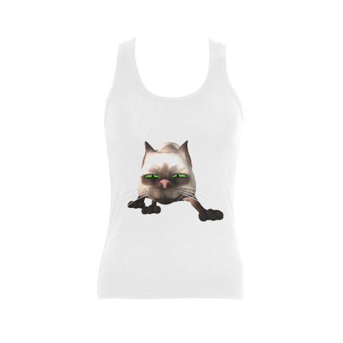 Funny cat Women's Shoulder-Free Tank Top (Model T35)