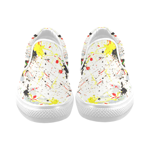 Yellow & Black Paint Splatter Women's Unusual Slip-on Canvas Shoes (Model 019)