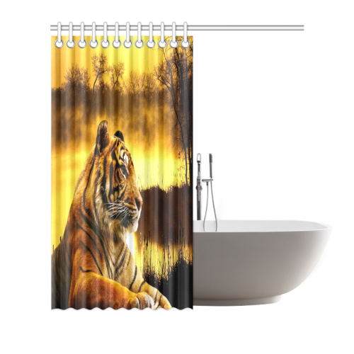 Tiger and Sunset Shower Curtain 72"x72"