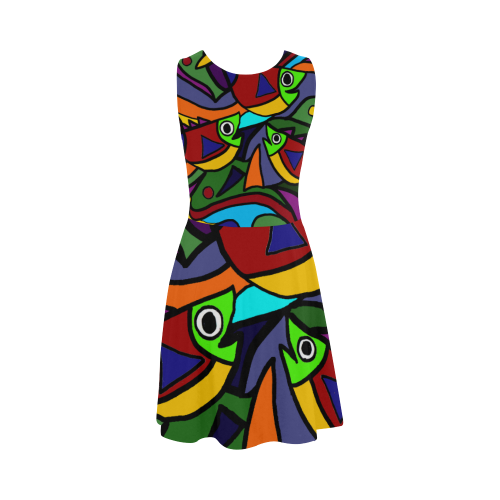 Artistic Cool Colorful Fish Abstract Art Atalanta Sundress (Model D04)