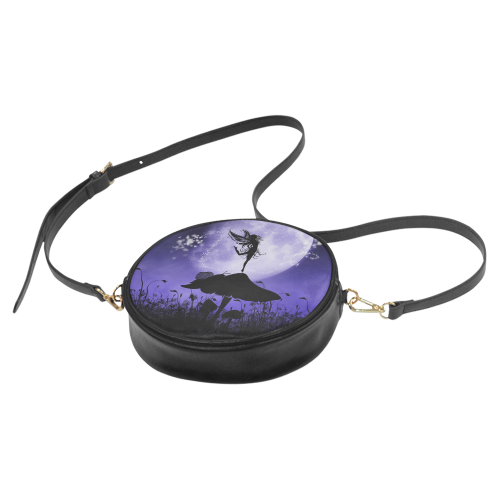 A beautiful fairy dancing on a mushroom silhouette Round Sling Bag (Model 1647)