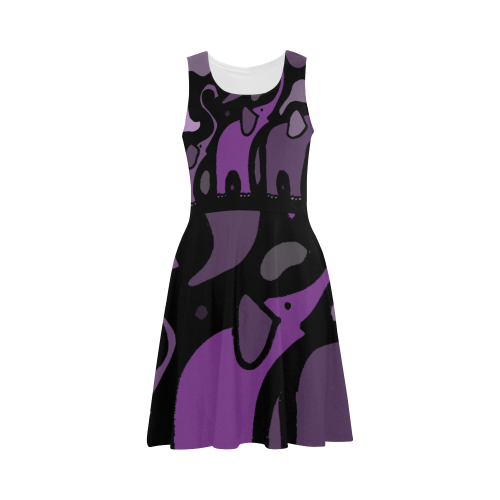 Cool Black and Purple Elephant Abstract Art Atalanta Sundress (Model D04)