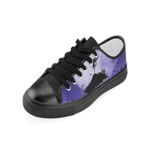 A beautiful fairy dancing on a mushroom silhouette Women's Classic Canvas Shoes (Model 018)