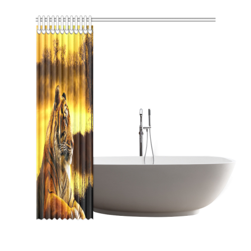 Tiger and Sunset Shower Curtain 72"x72"
