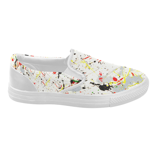 Yellow & Black Paint Splatter Women's Slip-on Canvas Shoes (Model 019)