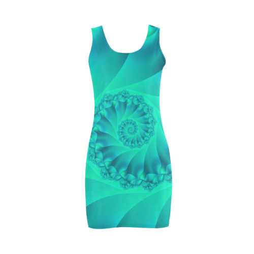 Turquoise Spiral Fractal Medea Vest Dress (Model D06)