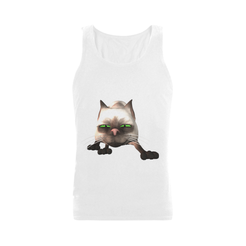 Funny cat Plus-size Men's Shoulder-Free Tank Top (Model T33)