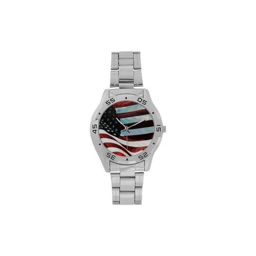 A abstract waving usa flag Men's Stainless Steel Analog Watch(Model 108)