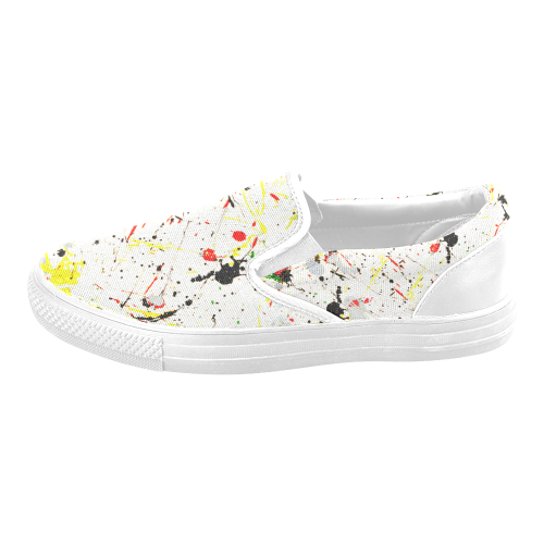 Yellow & Black Paint Splatter Men's Unusual Slip-on Canvas Shoes (Model 019)