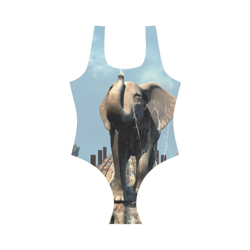 Elephant on a jetty Vest One Piece Swimsuit (Model S04)