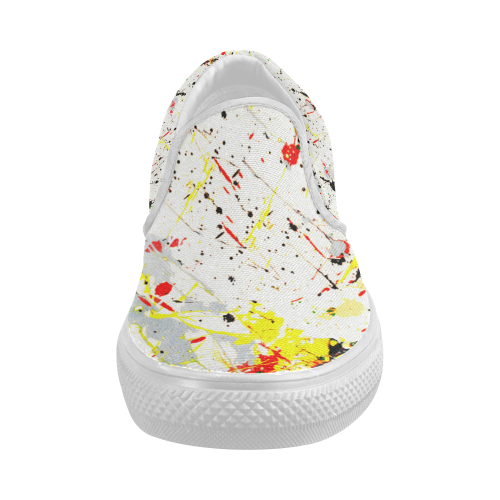 Yellow & Black Paint Splatter Women's Slip-on Canvas Shoes (Model 019)