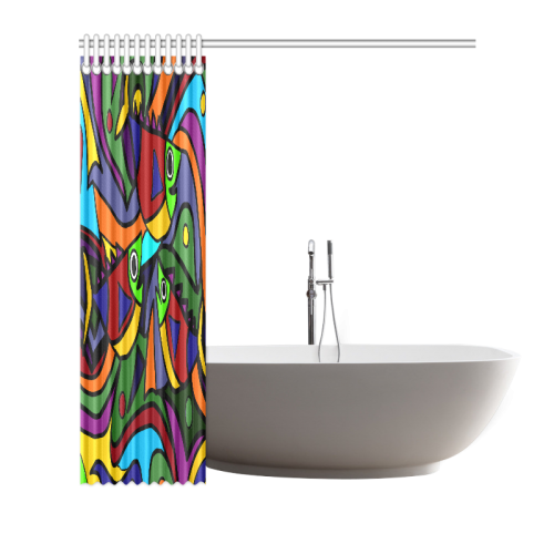 Funny Colorful Fish Abstract Art Shower Curtain 72"x72"