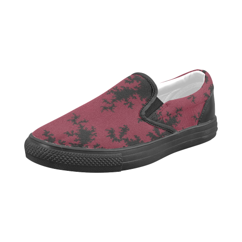 black and dark red fractal Men's Slip-on Canvas Shoes (Model 019)
