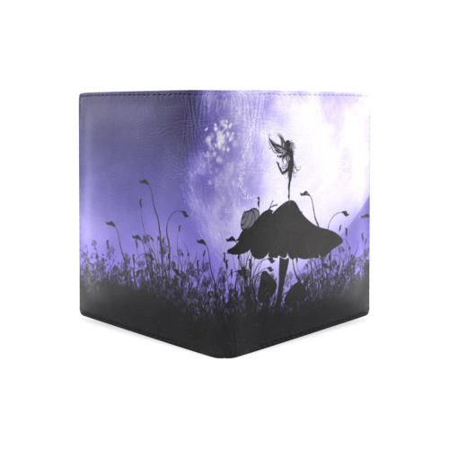 A beautiful fairy dancing on a mushroom silhouette Men's Leather Wallet (Model 1612)