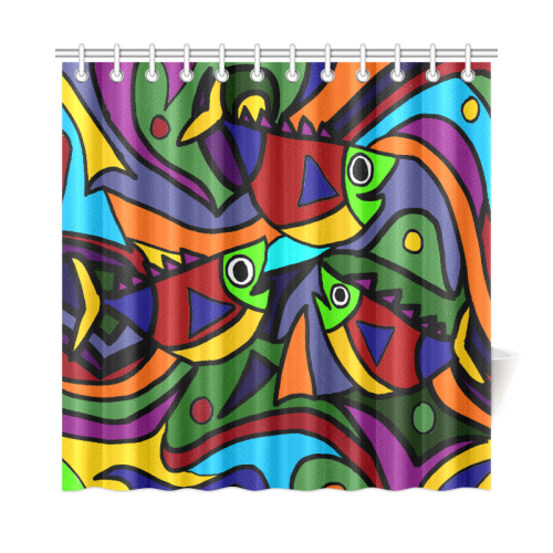 Funny Colorful Fish Abstract Art Shower Curtain 72"x72"