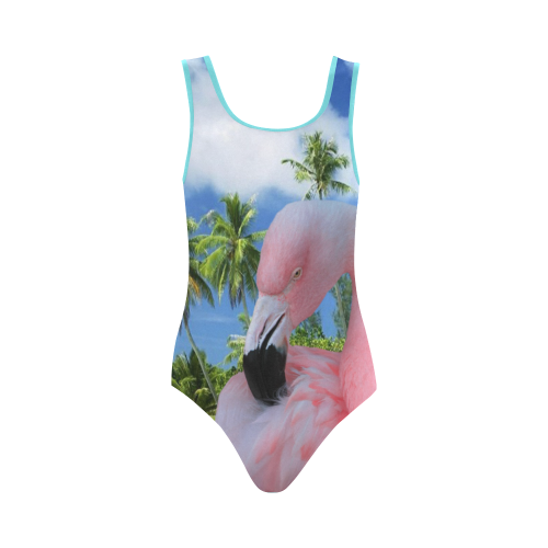 Flamingo and Beach Vest One Piece Swimsuit (Model S04)