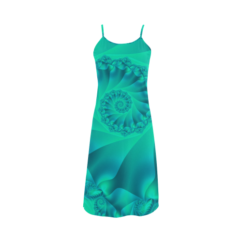 Turquoise Spiral Fractal Alcestis Slip Dress (Model D05)