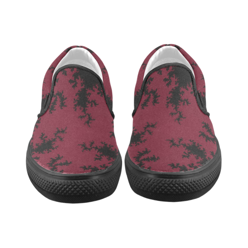 black and dark red fractal Men's Unusual Slip-on Canvas Shoes (Model 019)