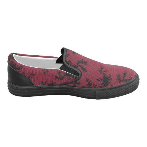 black and dark red fractal Men's Slip-on Canvas Shoes (Model 019)