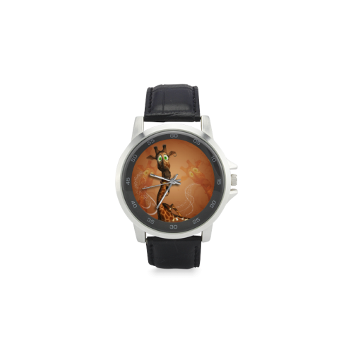 Funny giraffe Unisex Stainless Steel Leather Strap Watch(Model 202)