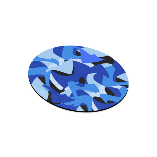 A201 Abstract Shades of Blue and Black Round Mousepad