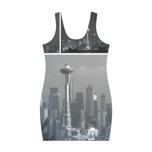 Grey Seattle Space Needle Collage Medea Vest Dress (Model D06)