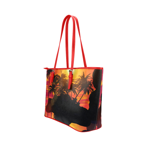 Wonderful sunset Leather Tote Bag/Small (Model 1651)