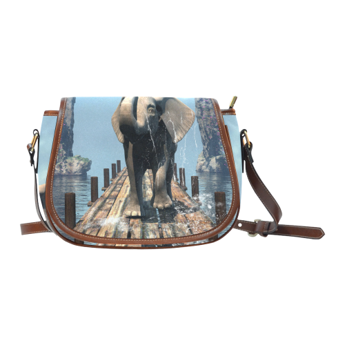 Elephant on a jetty Saddle Bag/Small (Model 1649) Full Customization
