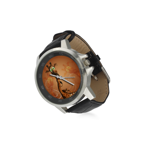 Funny giraffe Unisex Stainless Steel Leather Strap Watch(Model 202)