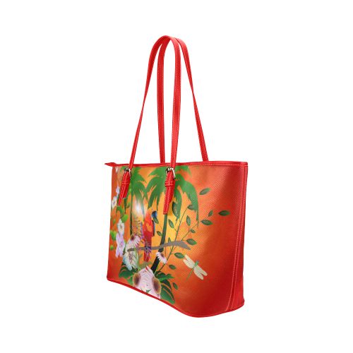 Tropical design Leather Tote Bag/Small (Model 1651)