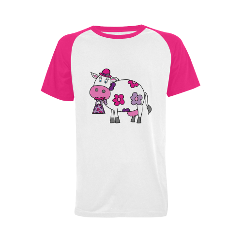 Pink Daisy Cow Men's Raglan T-shirt Big Size (USA Size) (Model T11)