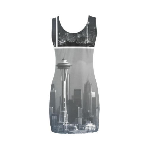 Grey Seattle Space Needle Collage Medea Vest Dress (Model D06)