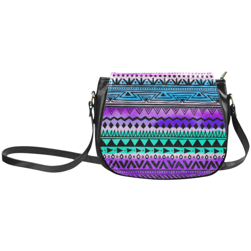 Purple and Teal Tribal Pattern Classic Saddle Bag/Large (Model 1648)