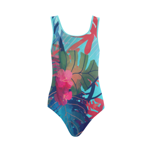 Tropical Blues Vest One Piece Swimsuit (Model S04)