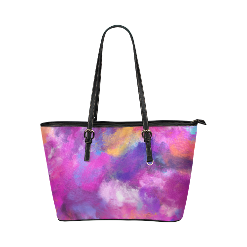 Color Storm Oil Painting Leather Tote Bag/Large (Model 1651)