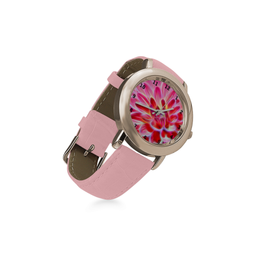 Pink Chrysanthemum Topaz Women's Rose Gold Leather Strap Watch(Model 201)