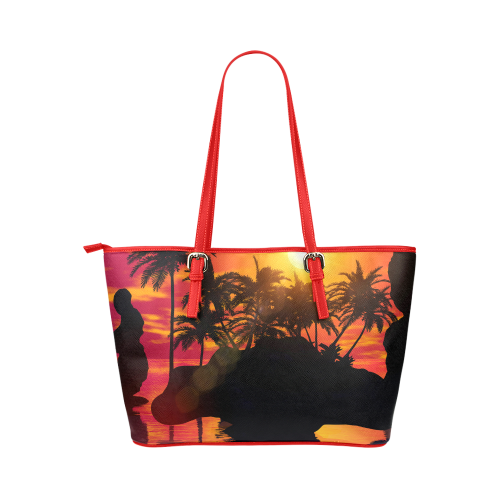 Wonderful sunset Leather Tote Bag/Small (Model 1651)