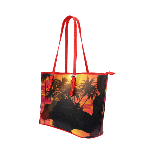Wonderful sunset Leather Tote Bag/Small (Model 1651)