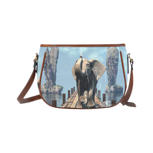 Elephant on a jetty Saddle Bag/Small (Model 1649) Full Customization