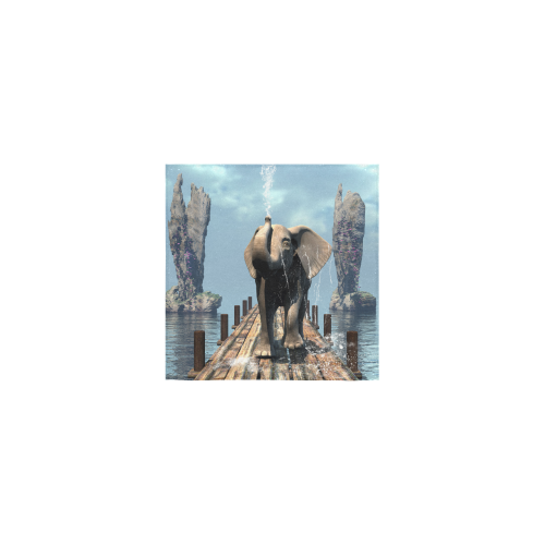 Elephant on a jetty Square Towel 13“x13”